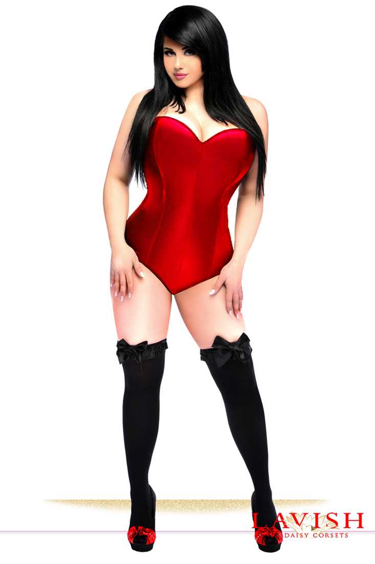 Lavish Plus Size Red Satin Corset Romper