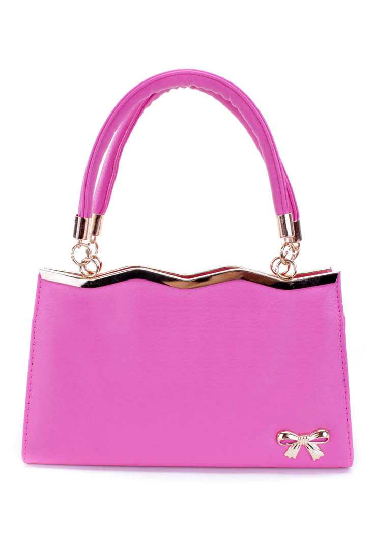 Fuchsia High Polish Metal Accent Faux Leather Handbag
