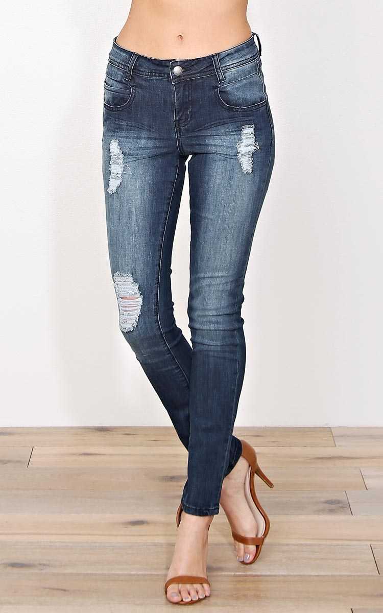 Janese Denim Skinny Jeans - Dk Destroyed in Size by Styles For Less