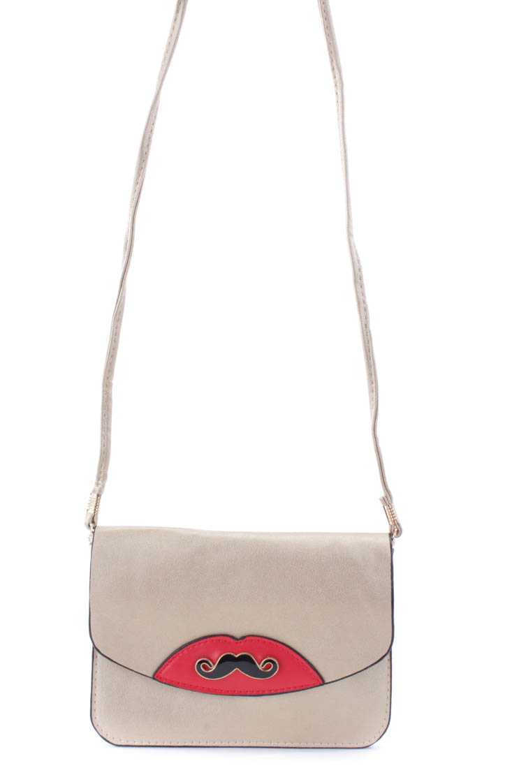 Gold Mustache Pendant Faux Leather Clutch