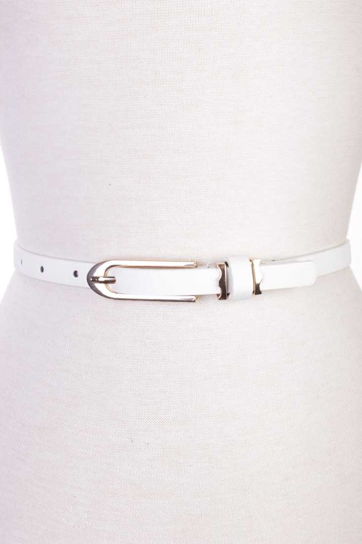 White Faux Leather High Polish Buckle Waist Belt