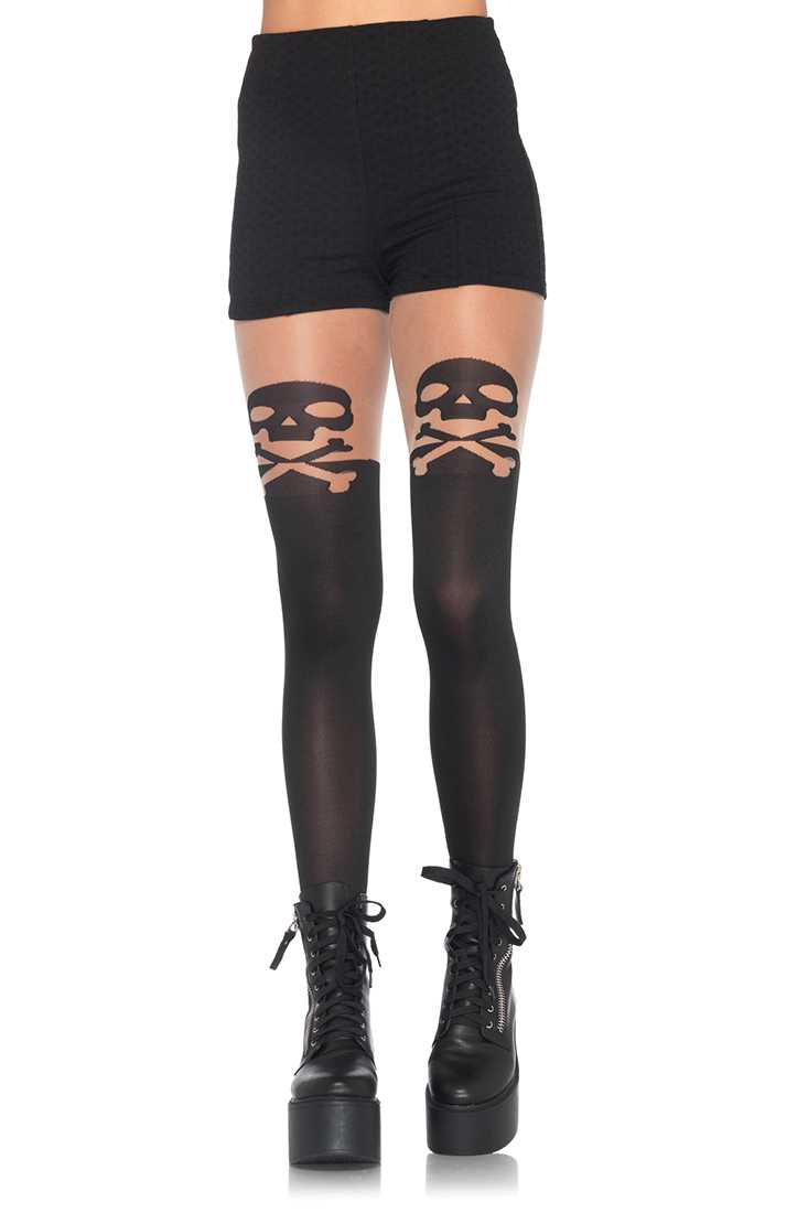 Black Skull Cross Bone Pantyhose Hosiery