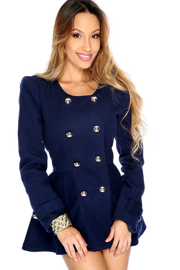 Navy High Polish Double Breasted Cut Peacoat