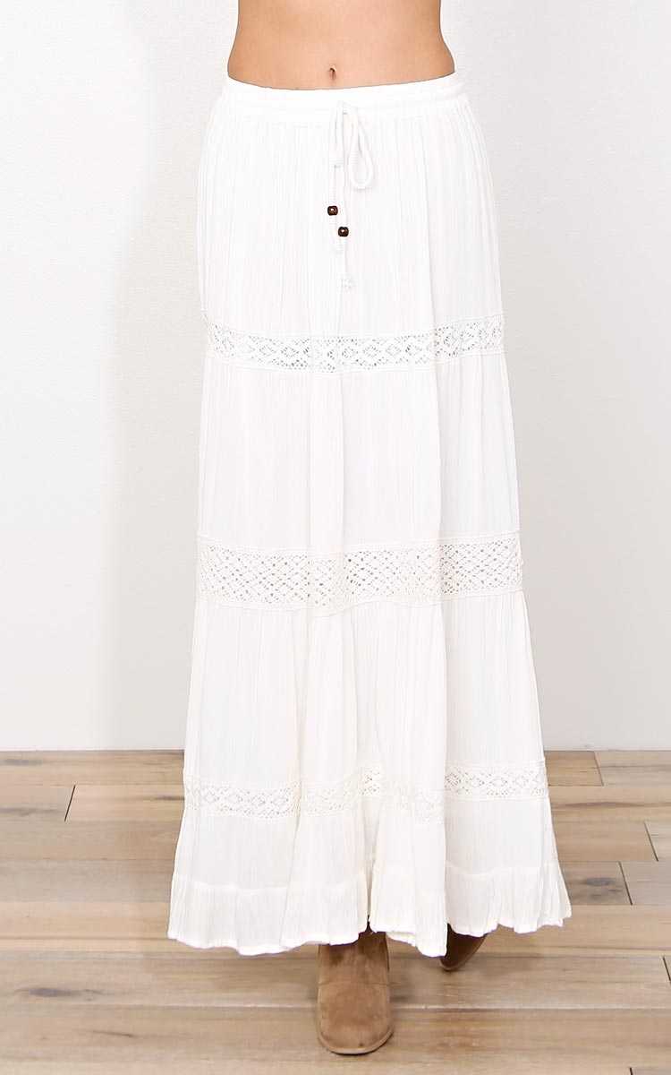 Sunny Day Crochet Inset Maxi Skirt - - Ivry/Natrl in Size by Styles For Less