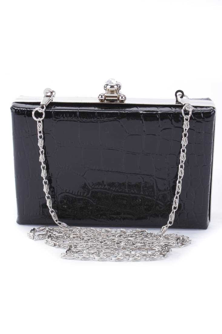 Black Patent Faux Leather Reptile Textured Mini Clutch