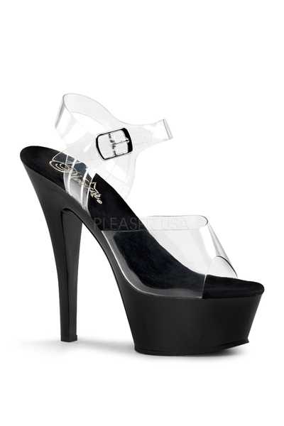 Clear Black Strappy Peep Toe Platform High Heels