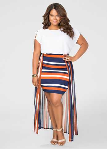 Hi-Lo Stripe Maxi Skirt
