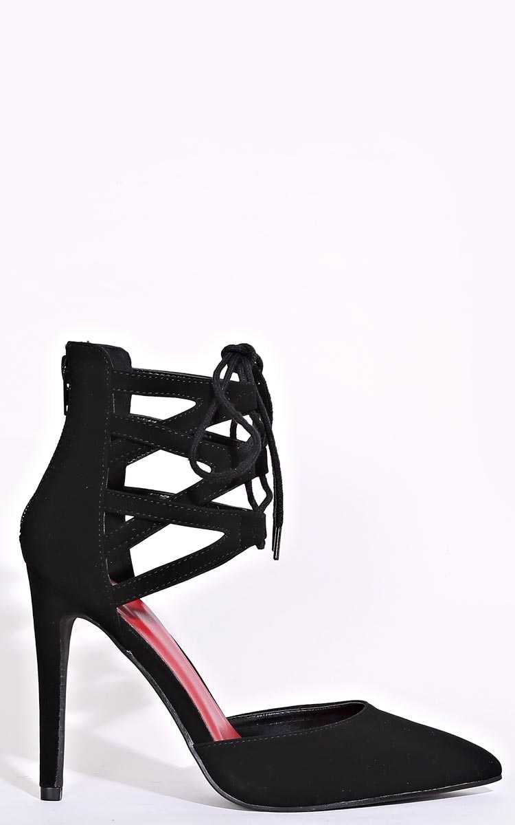Nina Lace Up Heels - Black in Size by Styles For Less