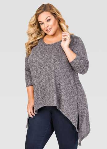 Marled Hi-Lo Sharkbite Sweater