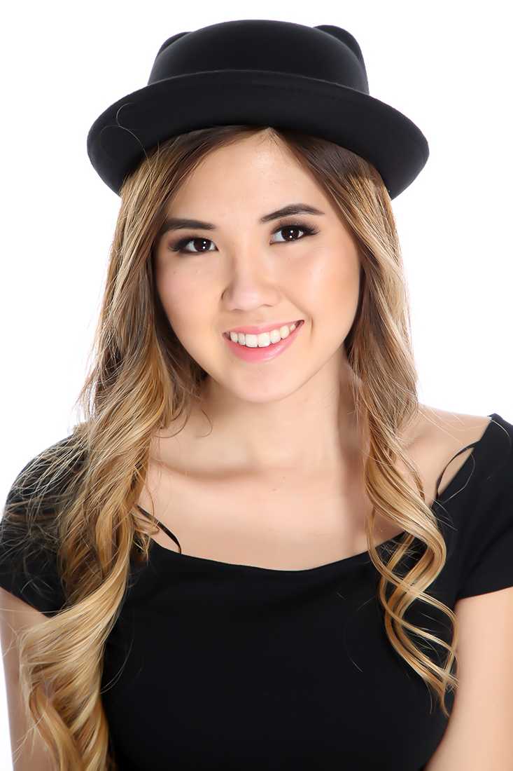Black Animal Ear Detailing Bowler Hat