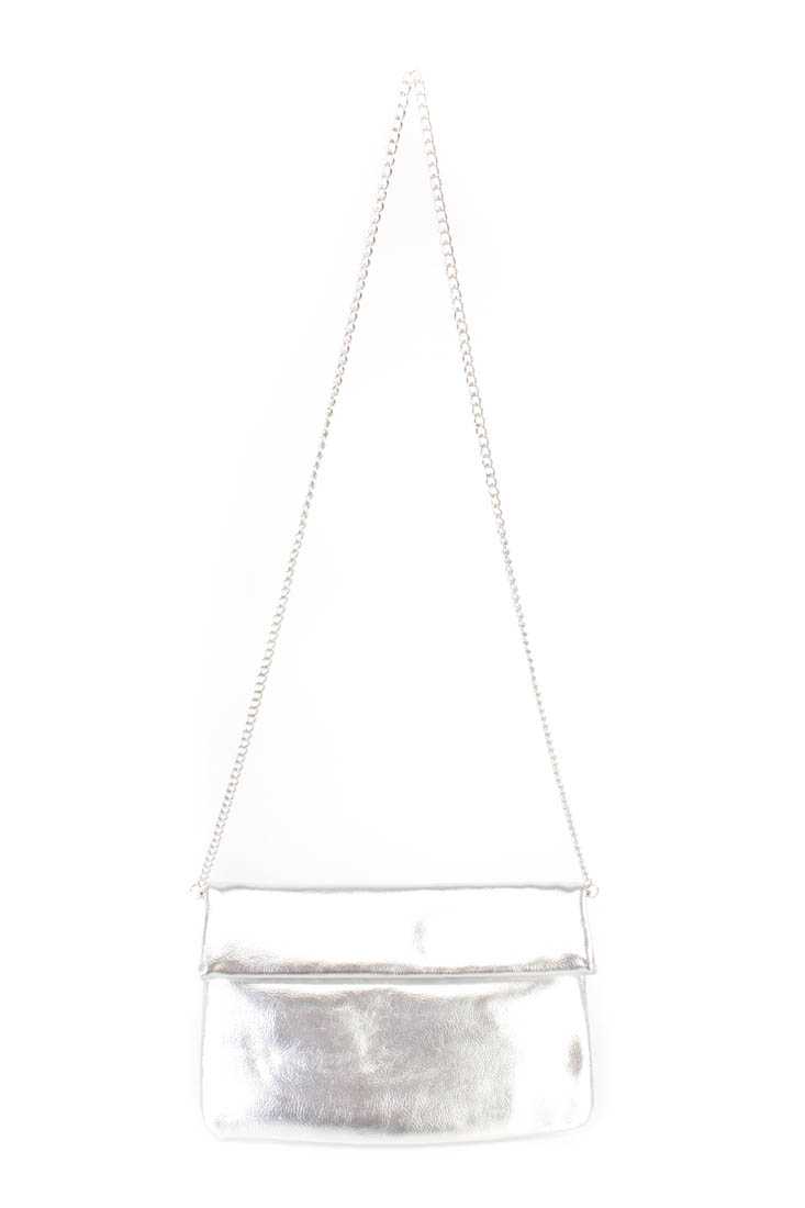 Silver Faux Leather Clutch
