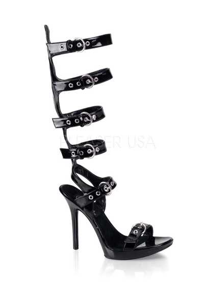 Black Patent Buckled Strappy Open Toe High Heels