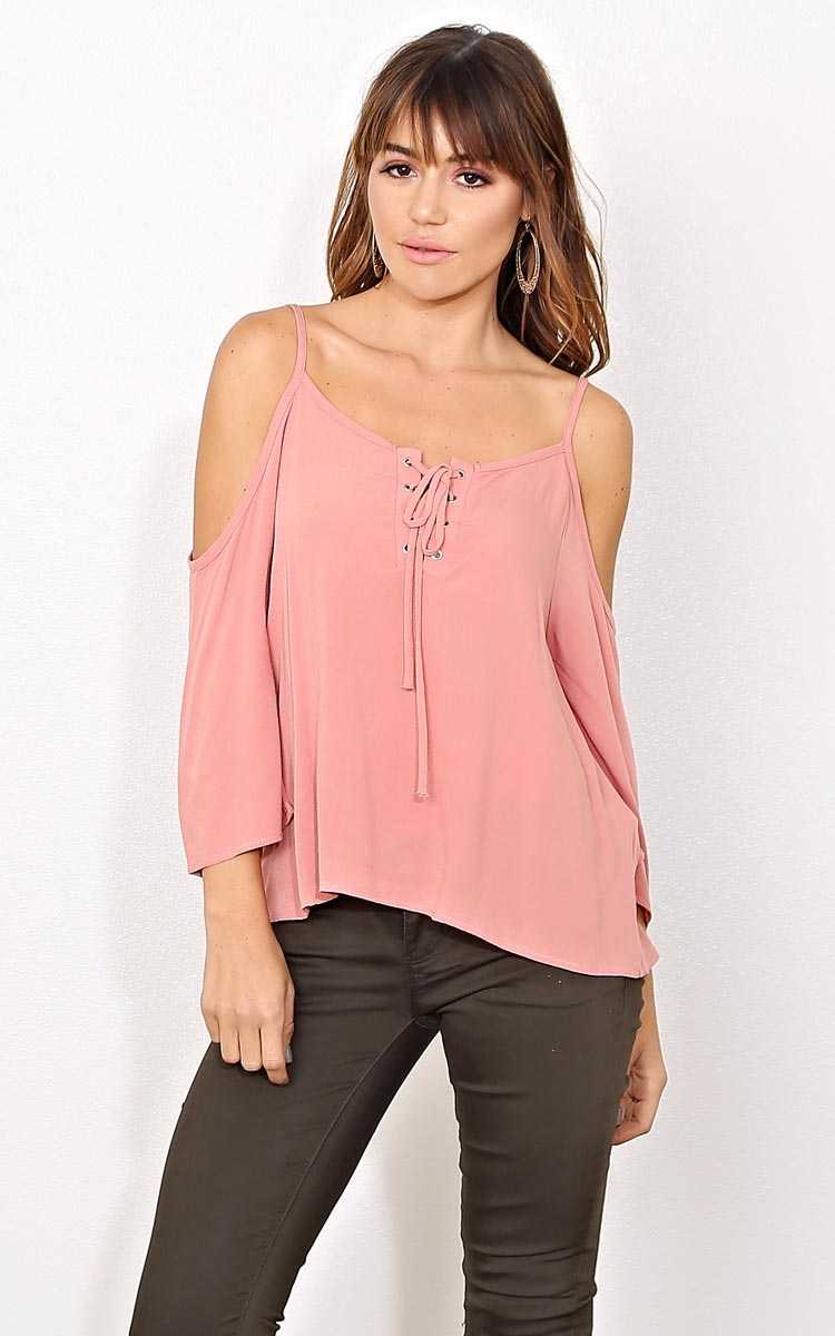 Lana Blush Cold Shoulder Woven Top - - Blush in Size by Styles For Less