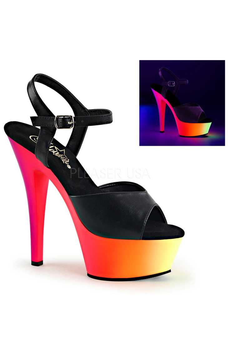 Black Multi Neon UV Platform Heels Faux Leather
