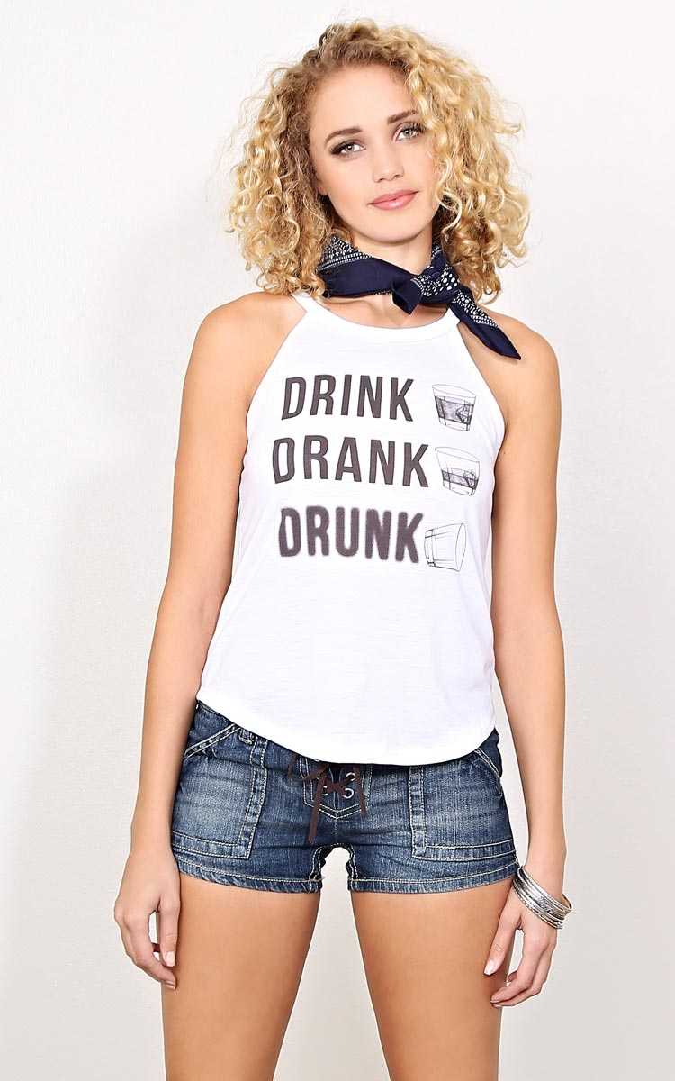 DRINK DRANK DRUNK Knit Tank - - White in Size by Styles For Less