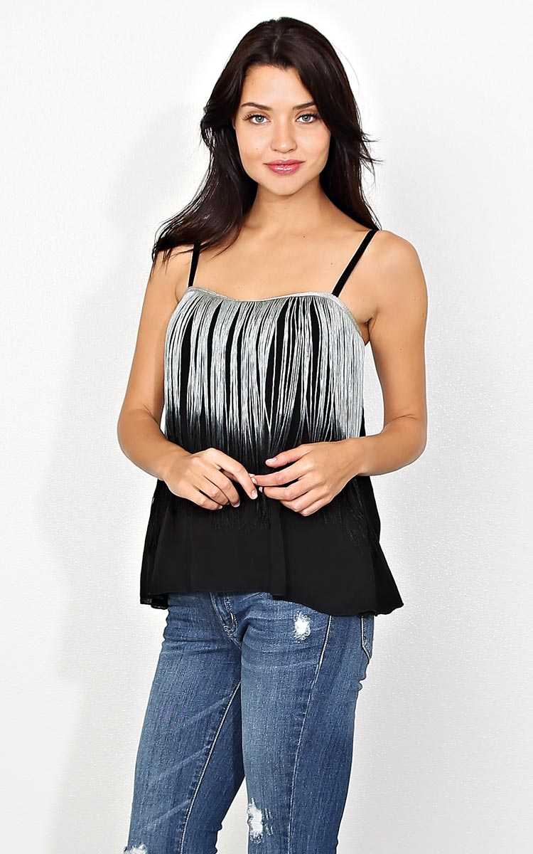 Dusk Ombre Fringe Woven Tank - MED - Black in Size Medium by Styles For Less