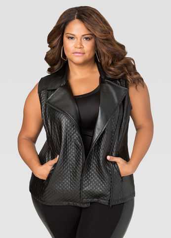 Faux Leather Quilted Moto Vest
