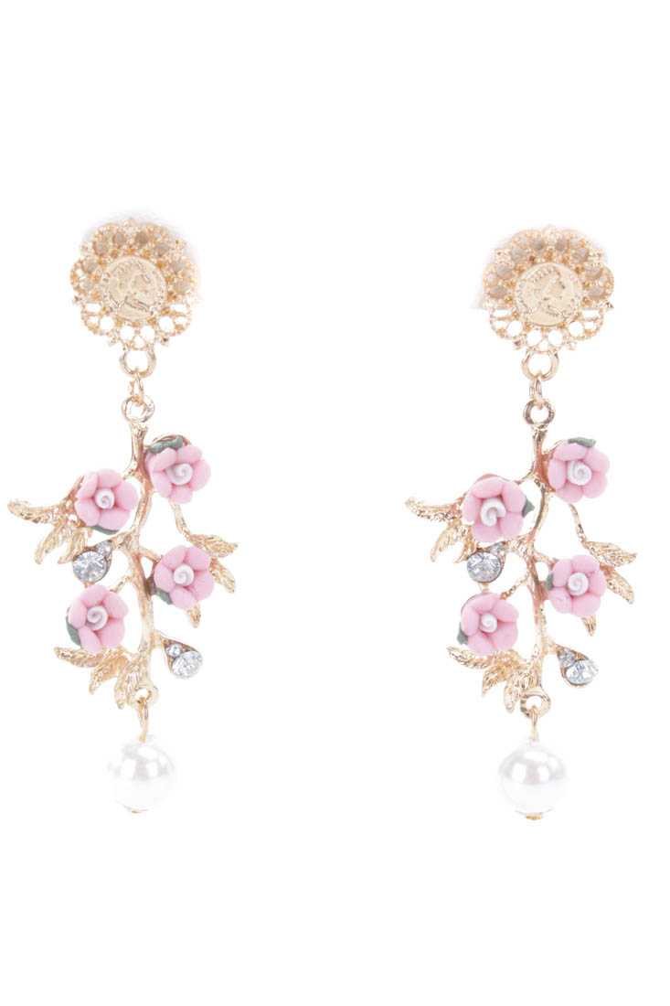 Pink Acrylic Floral Dangle Earrings