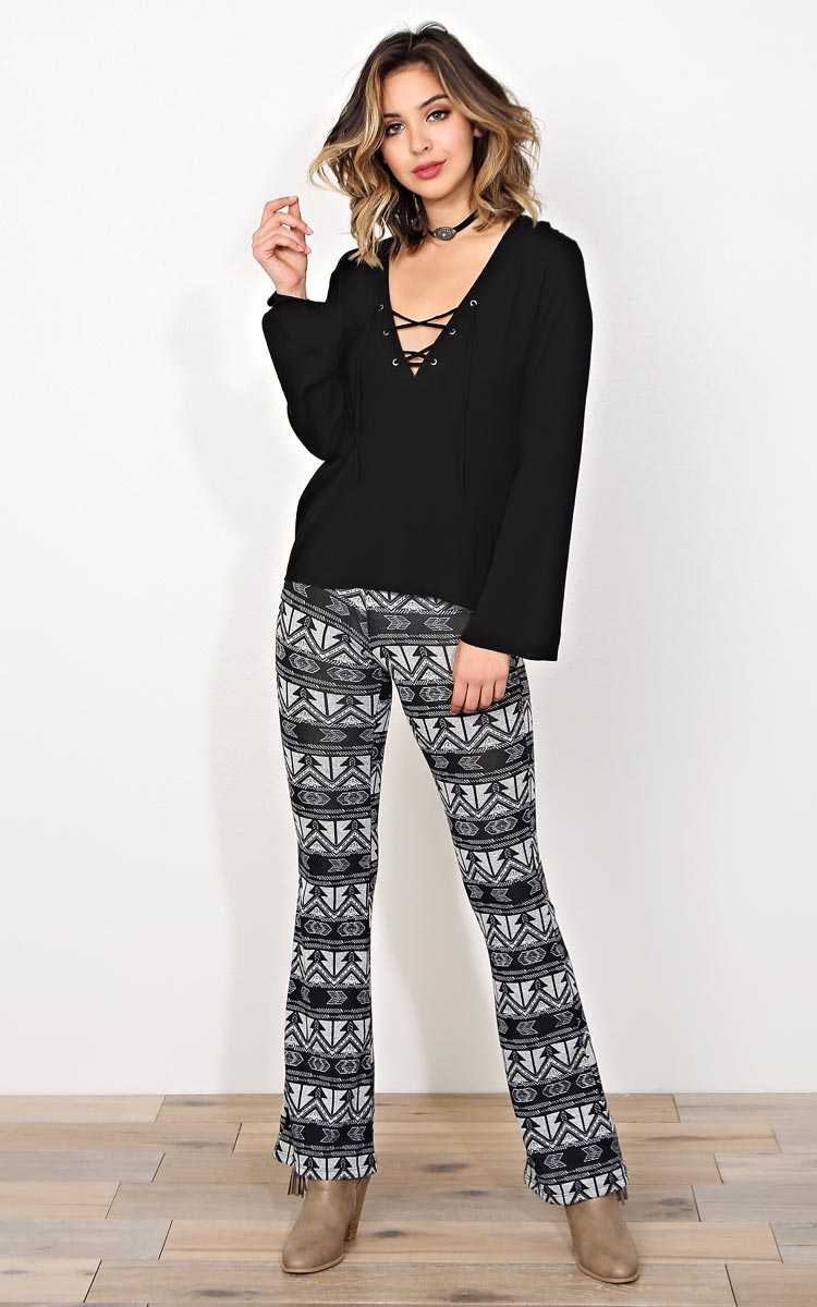 Tied Up Woven Gauze Top - LGE - Black in Size Large by Styles For Less