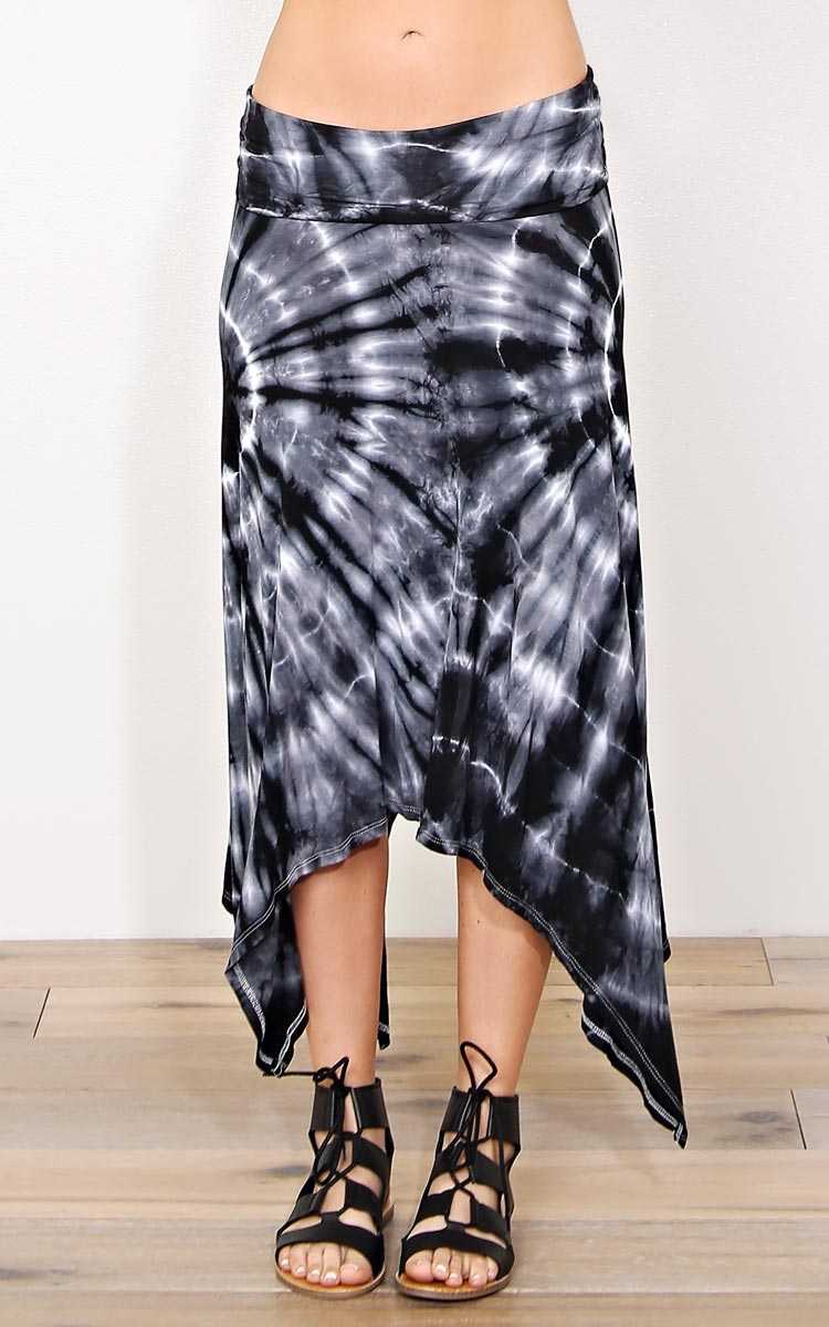 Summer Song Tie Dye Knit Skirt - - Black/White in Size by Styles For Less