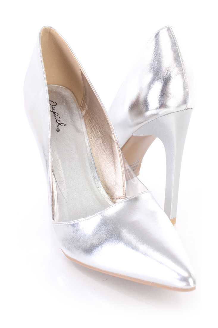Silver Clear Single Sole Pump High Heels Faux Leather