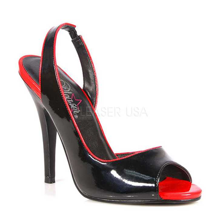 Black Red Slingback Peep Toe High Heels Patent