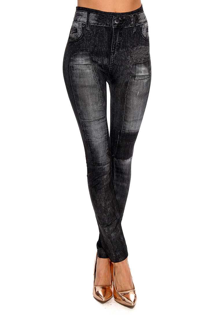 Sexy Yoga Pants Black Big Pocket Jean Print Leggings
