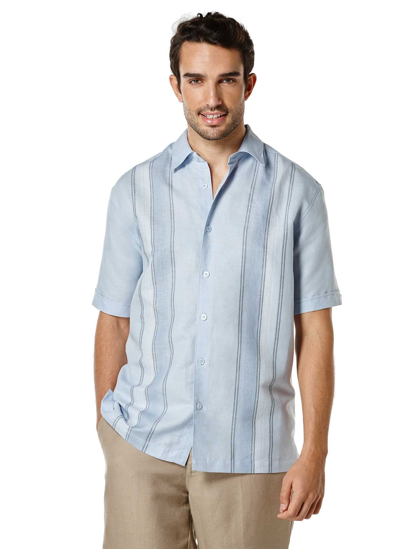 Cubavera Short Sleeve Linen Engineered Print Panel