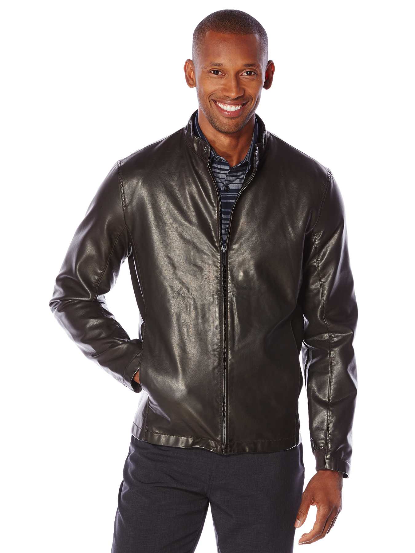 Perry Ellis Faux Leather Front Zip Jacket