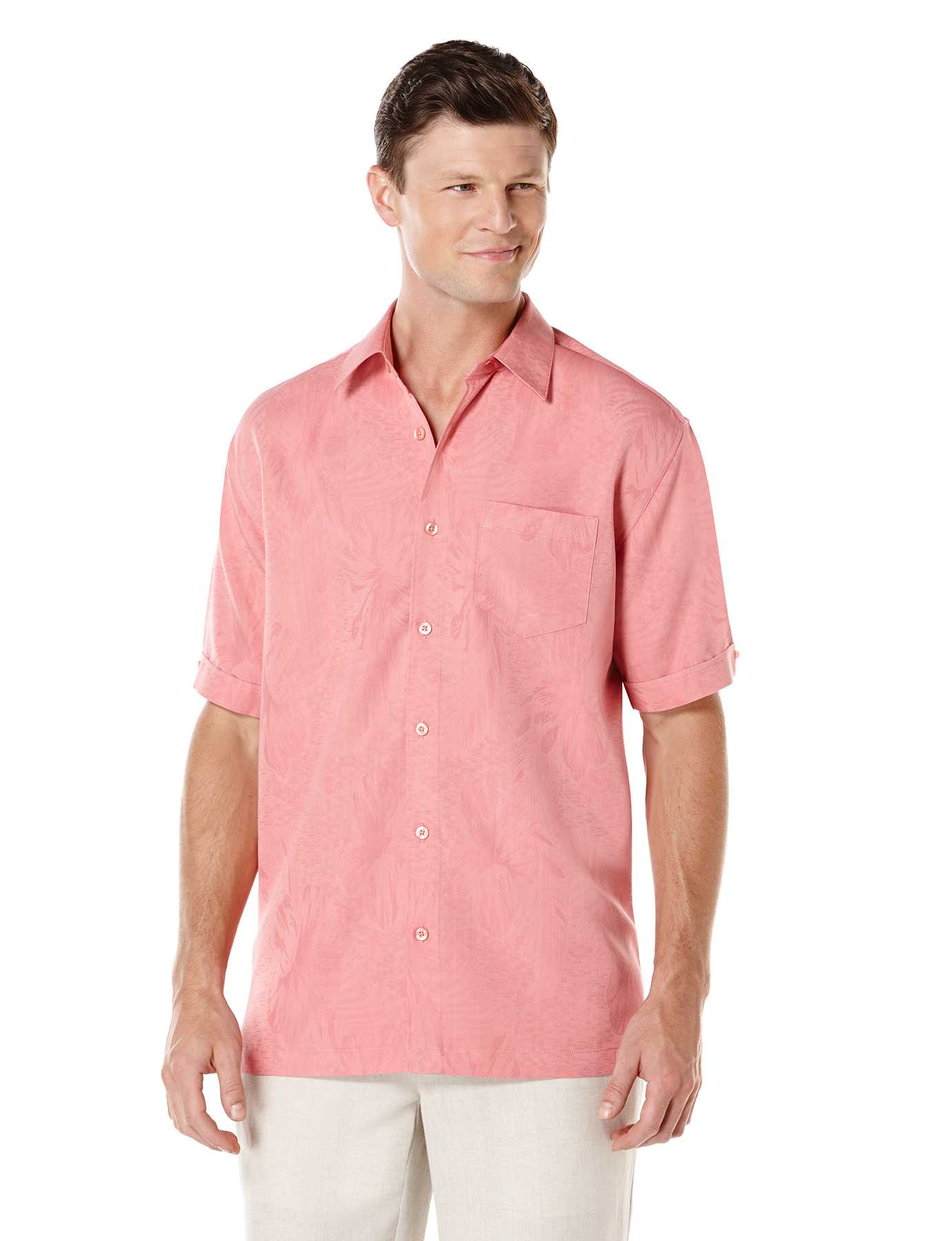 Cubavera Short Sleeve Floral Jacquard Pocket Shirt