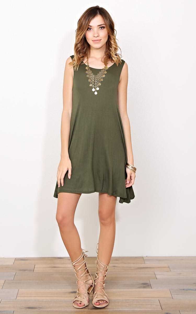 Olive Movin On Knit Shift Dress - - Olive/Drab in Size by Styles For Less