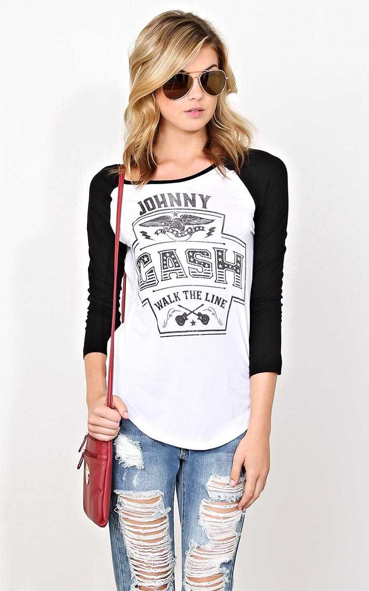 WALK THE LINE Knit Raglan - XLGE - White/Black in Size X-Large by Styles For Less