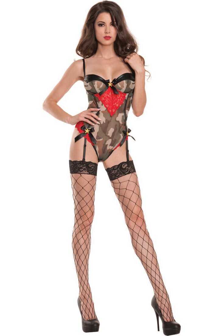 Camouflage Print Mesh Sexy Army Brat Bedroom Costume