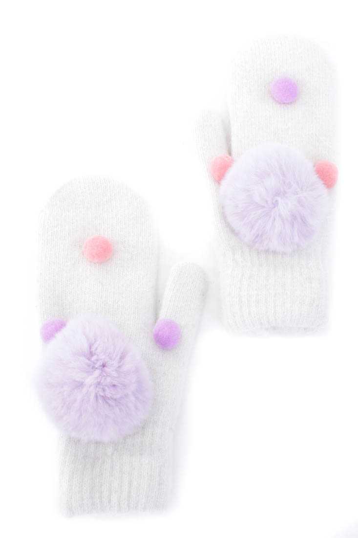 Lilac White Knitted Fax Fur Arm Cuffs