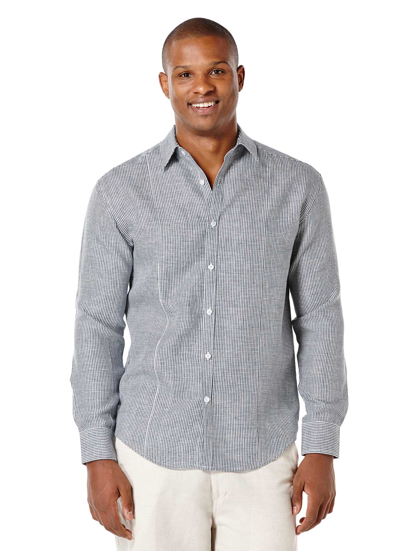 Cubavera 100% Linen Long Sleeve Front Tuck Gingham