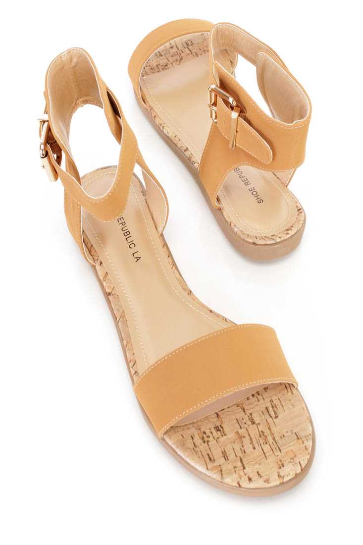 Chestnut Open Toe Strappy Sandals Nubuck Faux Leather
