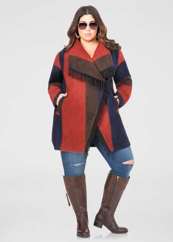 Ombre Fringe Wrap Coat
