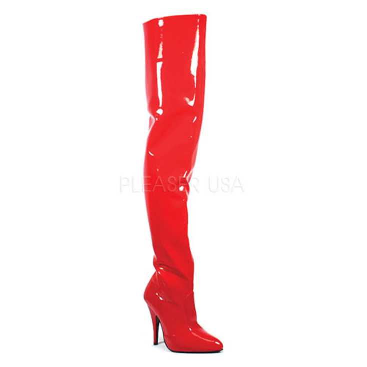 Red Single Sole Thigh High Boots Patent