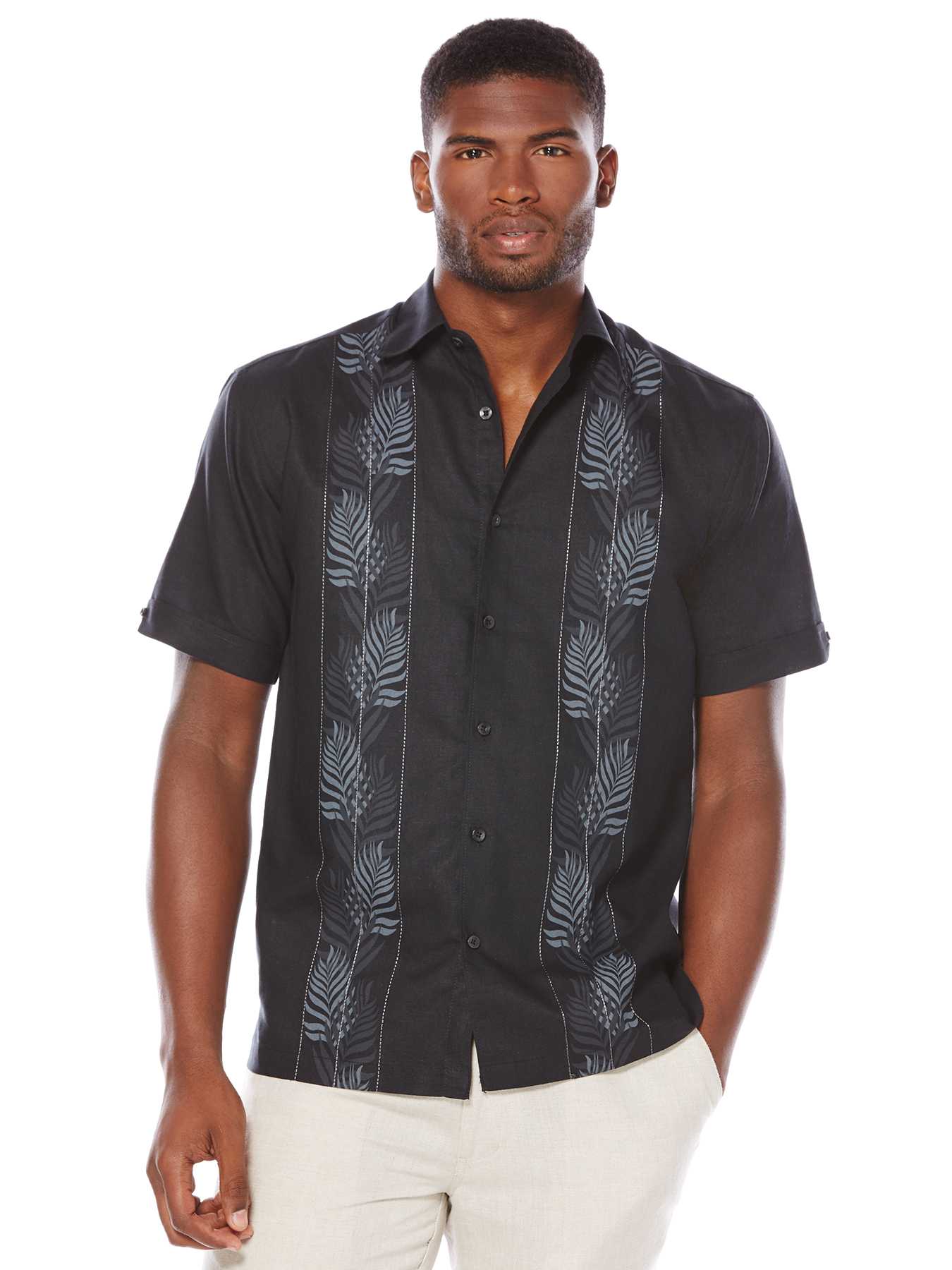 Cubavera Short Sleeve Troplical Embroidered Panels