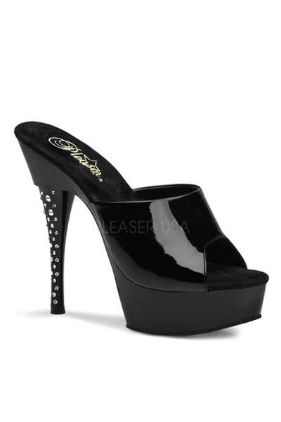 Black Patent Slip On Rhinestone High Heels