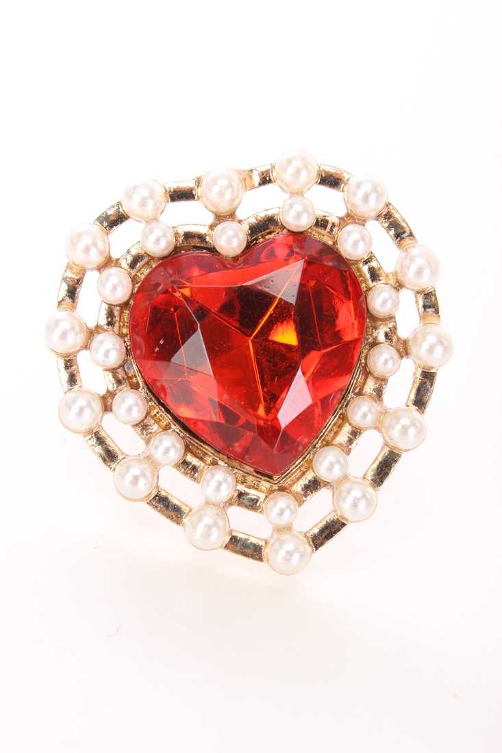 Red Gold Faceted Beaded Heart Shape Ring