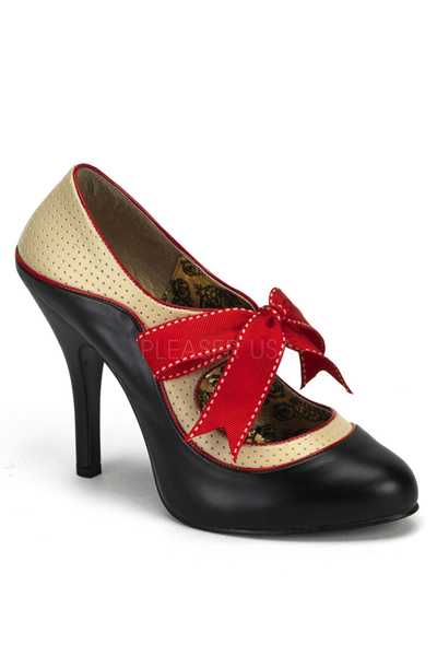 Black Cream Two Tone Faux Leather Bow Tie High Heels