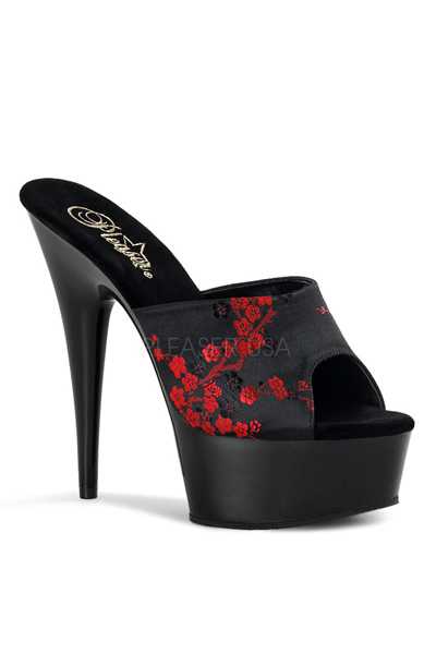 Black Cherry Blossom Embroidered Satin High Heels