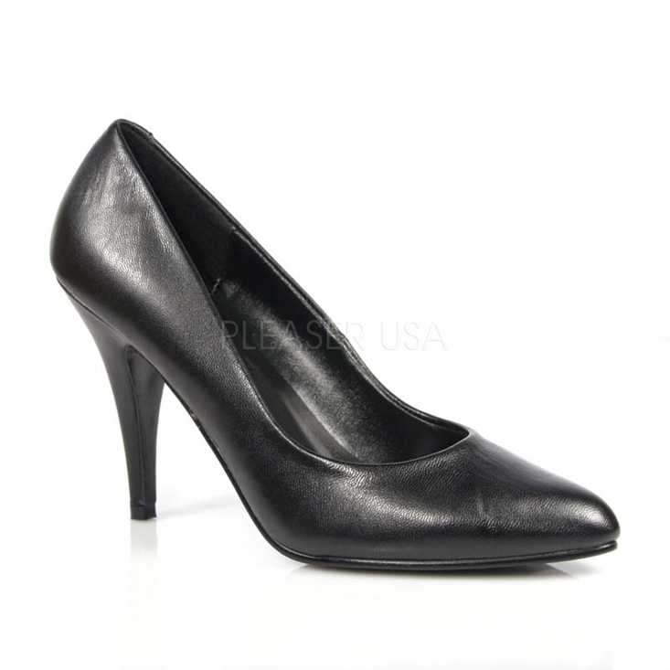Black Leather Closed Toe Pump High Heels