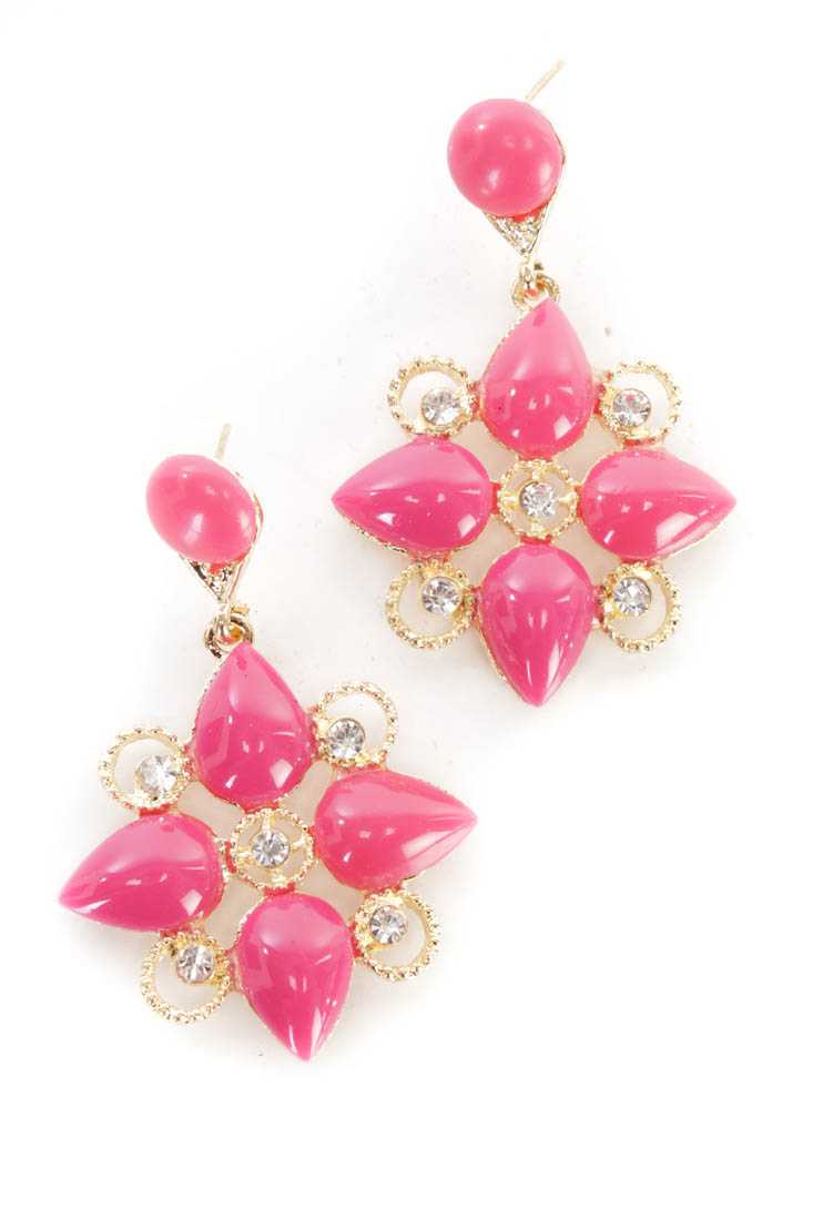Fuchsia Gold Intricate Design Dangling Earrings