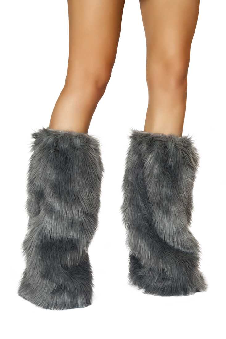 Grey Faux Fur Leg Warmers Costume Accessory