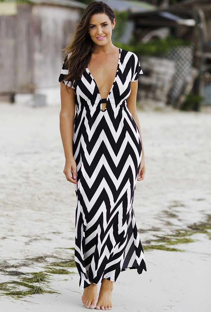 Chevron Plunge Maxi Dress