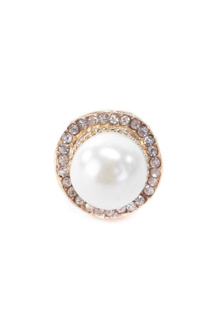 Gold Faux Pearl Center Rhinestone Accents Cocktail Ring