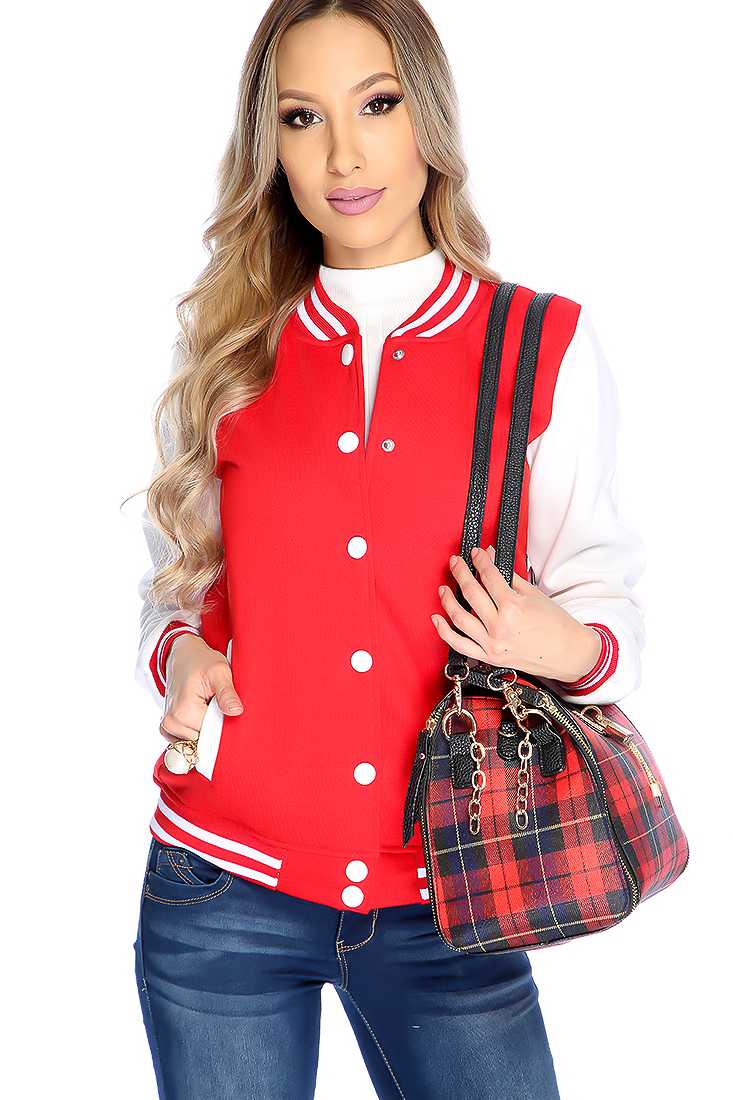 Red White wo Tone Button Up Jacket