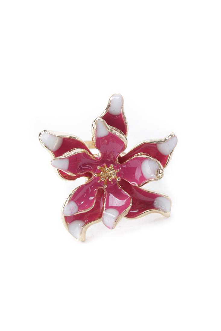 Fuchsia Two Tone Floral Design High Polish Ring